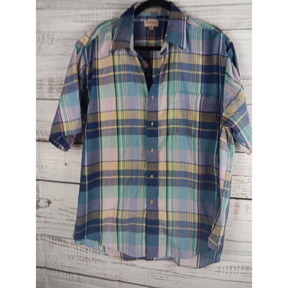 Boulevard By Block Button Up Shirt Men  16 16.5  Plaid Pocket Short Sleeve - Picture 1 of 8